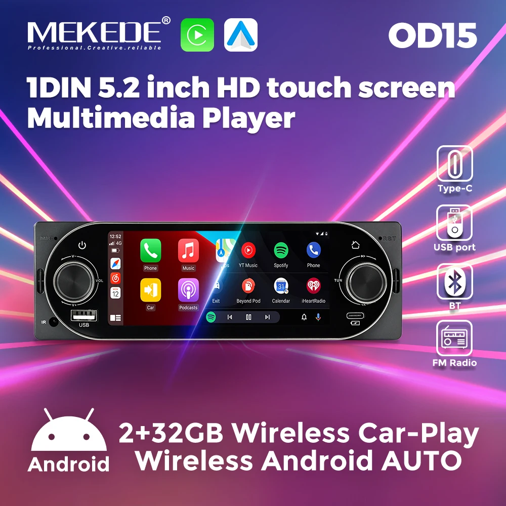 MEKEDE Radio de coche 1 DIN Android 13 con CarPlay inalámbrico