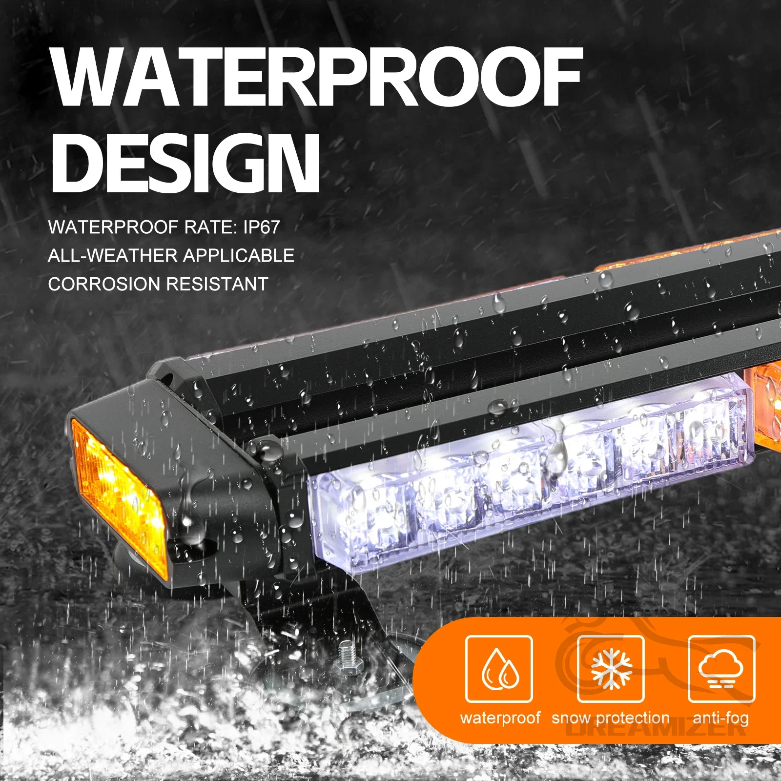 Barra LED estroboscópica magnética blanca/ámbar para coche y remolque - imagen 5