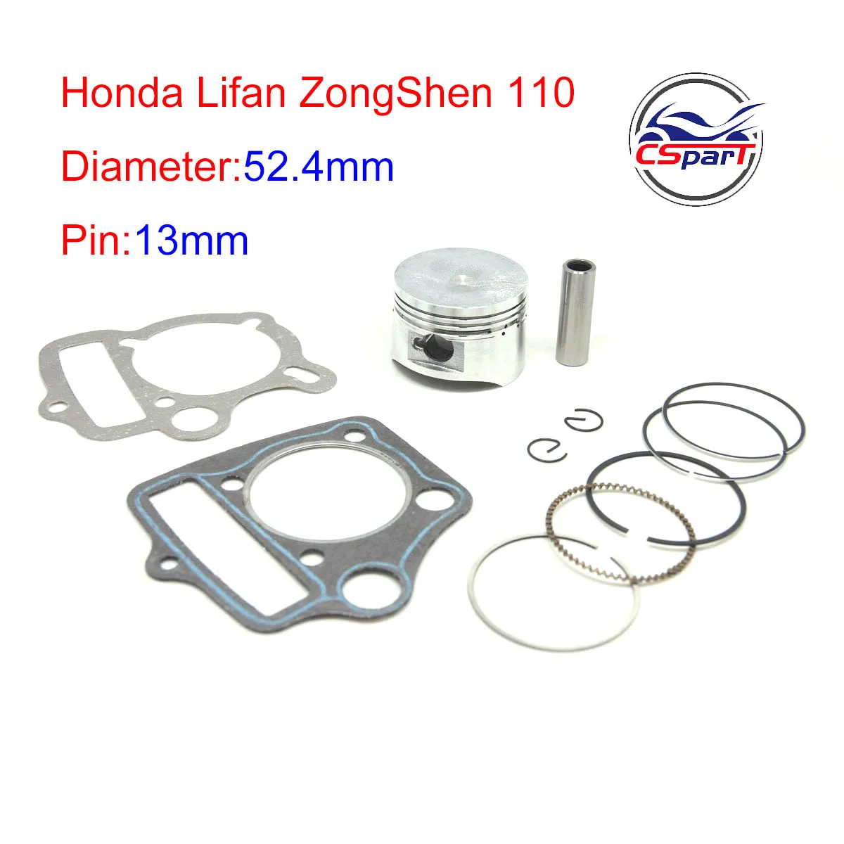 Kit de juntas de anillo de pistón de cilindro, 52,4mm, 13mm, 110CC, Dirt Bike, Pit Bike, ATV Quad - imagen 2