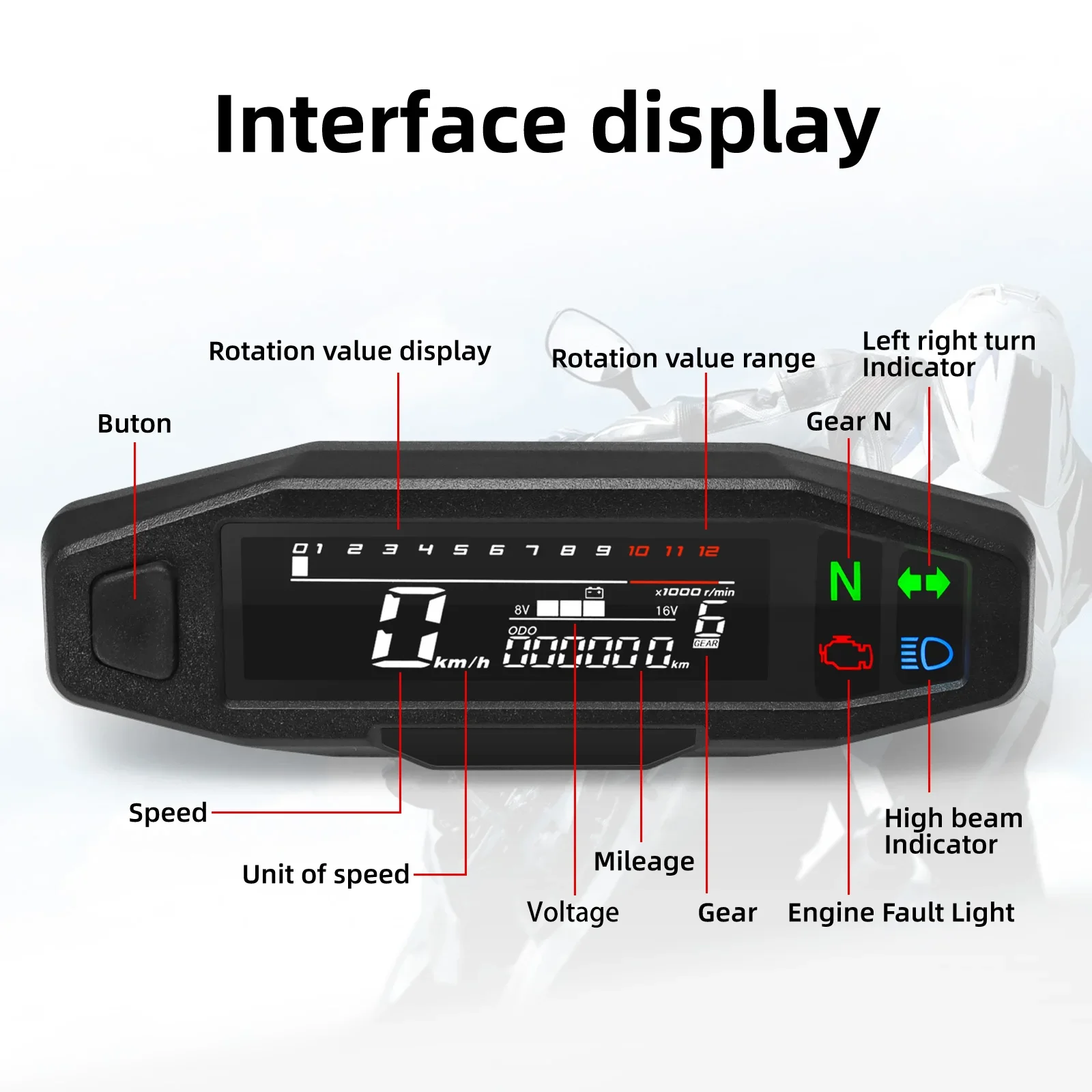 Medidor Digital LCD Universal para motocicleta, velocímetro, odómetro, inyección eléctrica, tacómetro de combustible para motocicleta, piezas de motocicleta - imagen 2