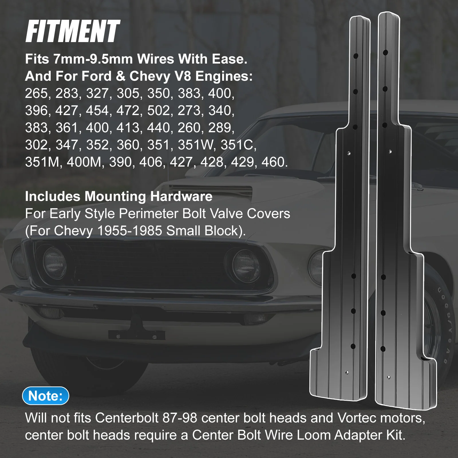 Separadores de cables de bujía de aluminio negro para motor V8 - imagen 3