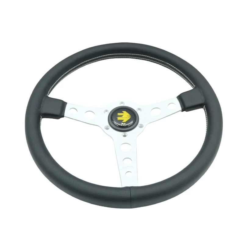Volante de carreras plano 350 mm en cuero para coche - imagen 5