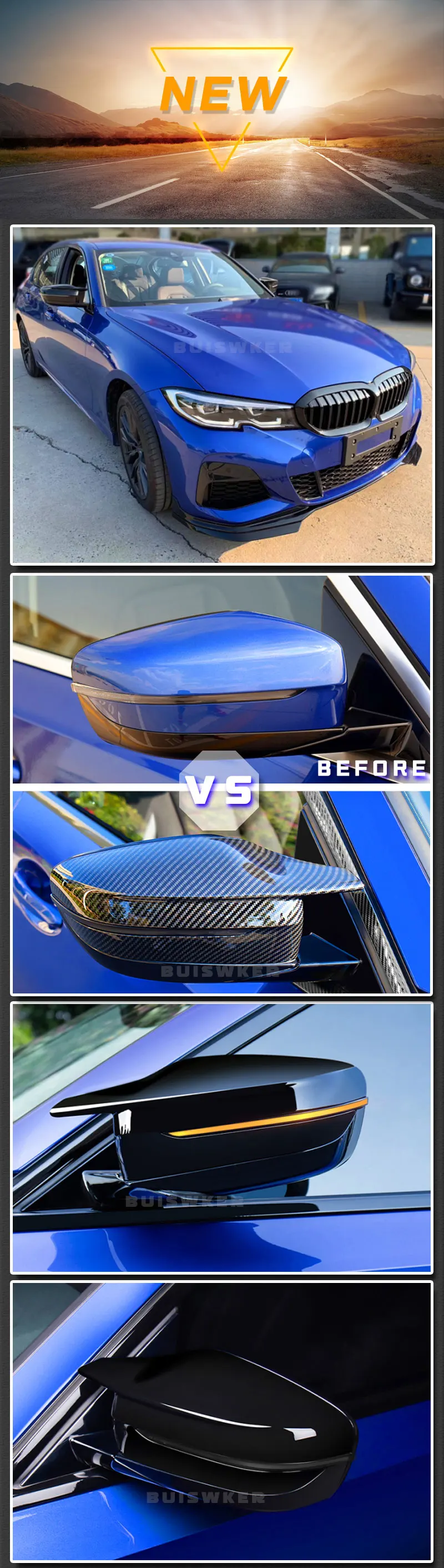Tapas espejo retrovisor negro brillante para BMW