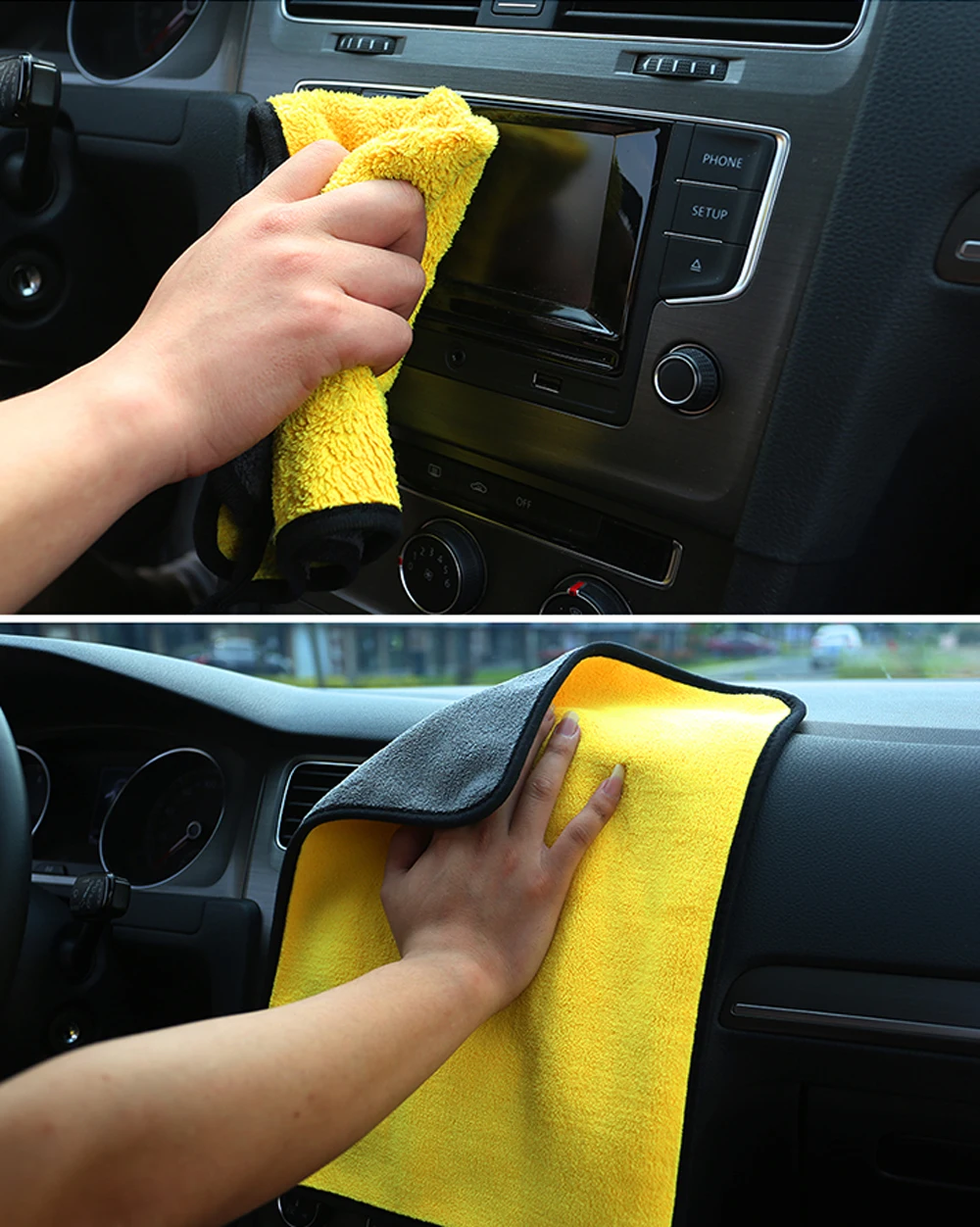 Toalla siendo utilizada en superficie de coche