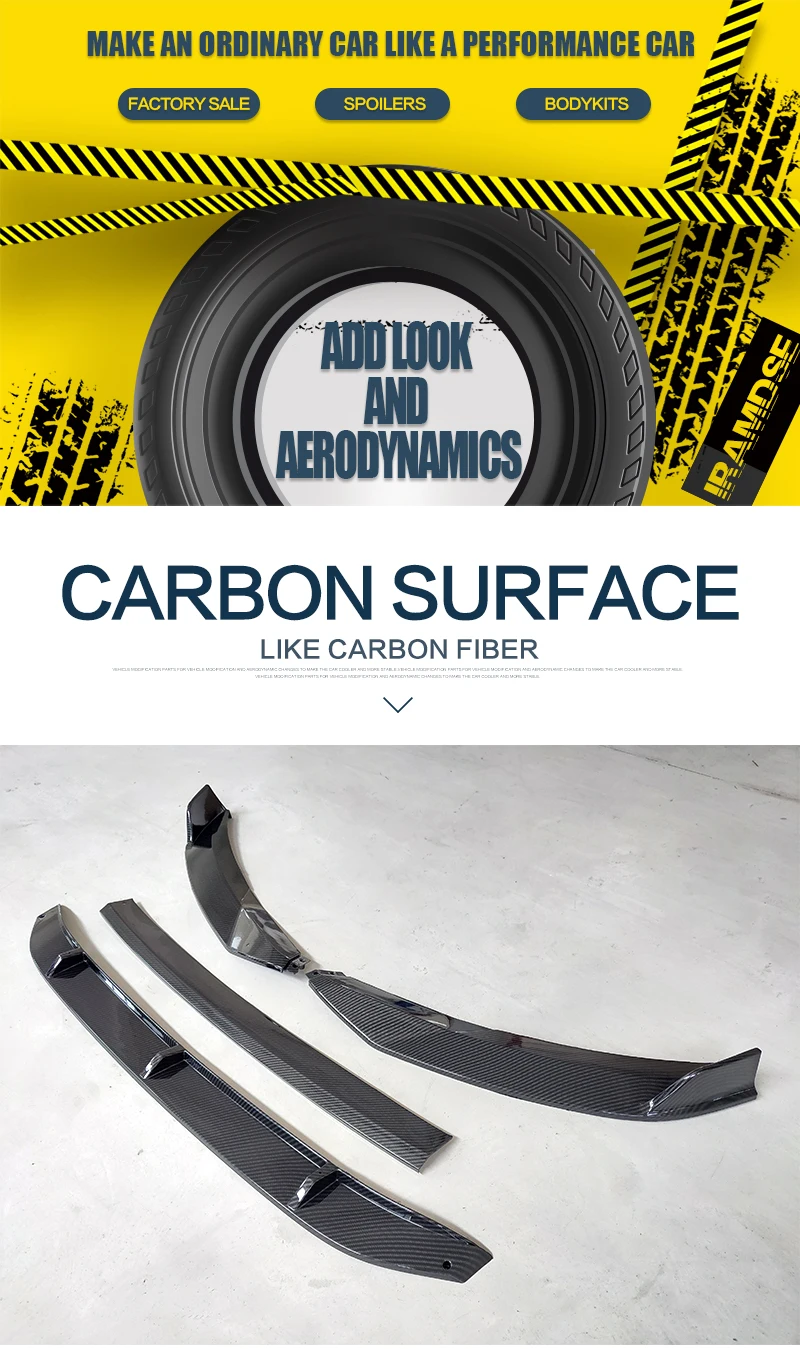 Vista frontal del kit labio delantero carbono para VW Arteon CC