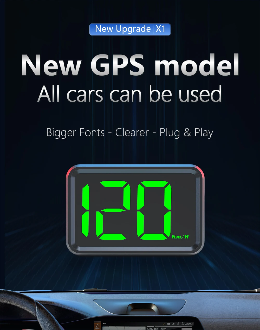 X1 HUD pantalla frontal mostrando velocidad