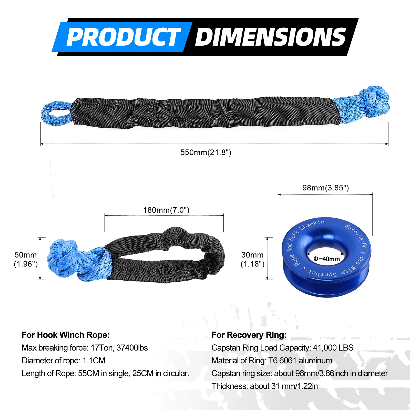 Cuerda sintética azul para Jeep