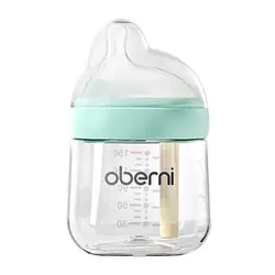 Biberón de vidrio anti-flatulencia para recién nacidos / biberón de boca ancha con tetina excéntrica anti-cólicas / biberón de vidrio de 150ML/210ML