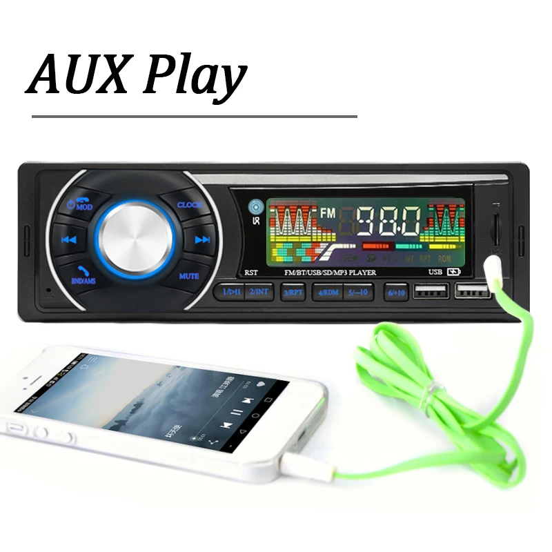 Detalle del panel frontal con USB y AUX