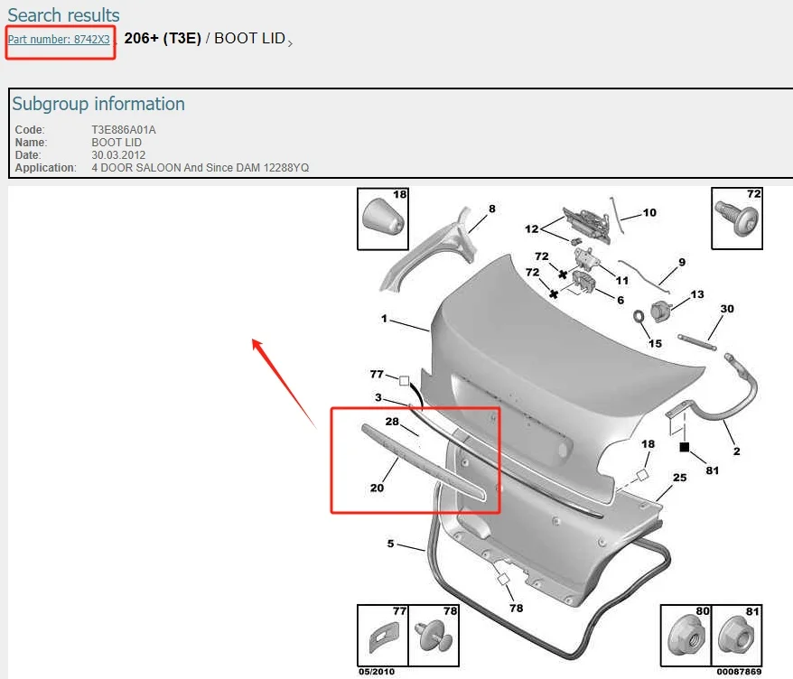 Luz de maletero Peugeot 206/207 - detalle