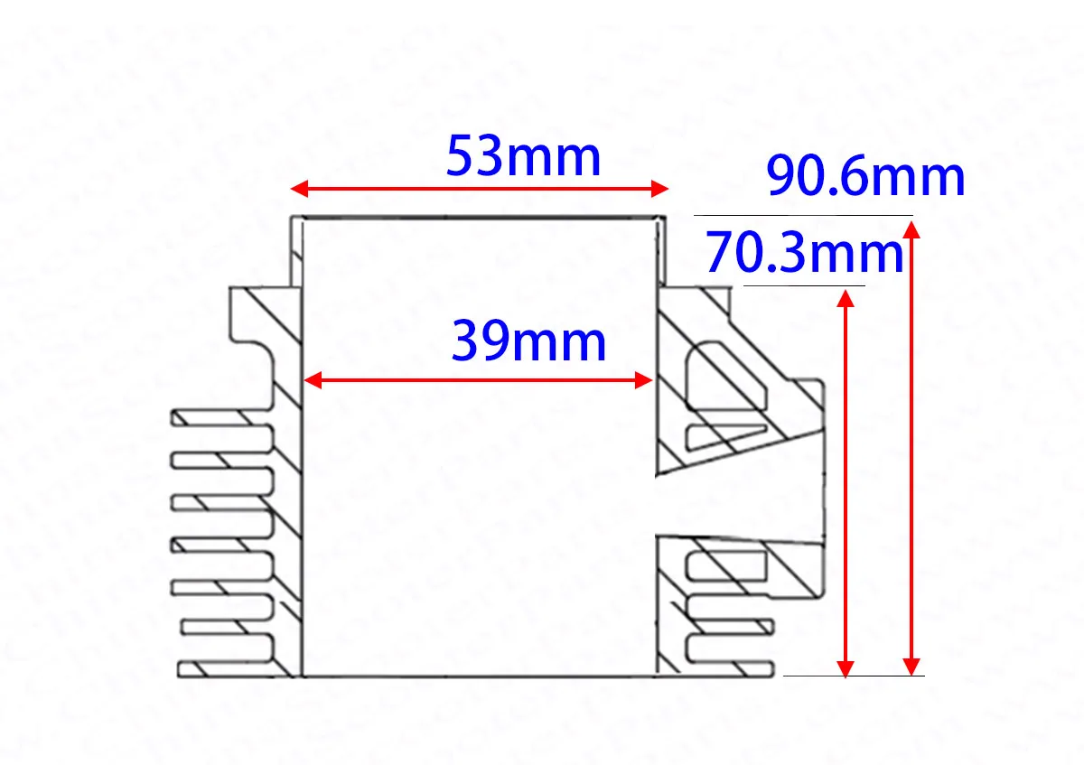 Vista frontal del kit de cilindro 50cc