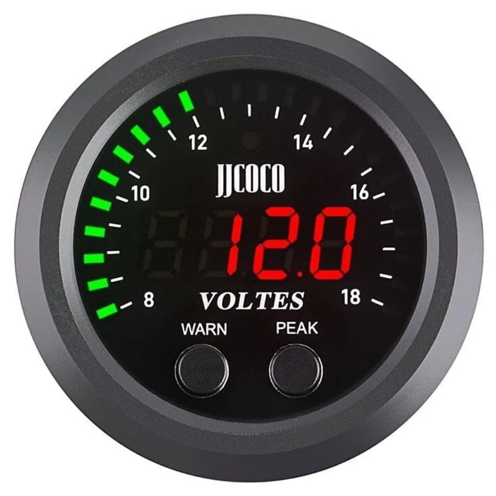 Voltímetro LED rojo instalado en salpicadero