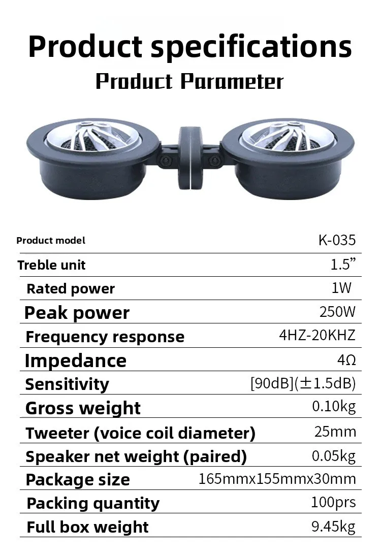 Tweeter piezoeléctrico vista frontal