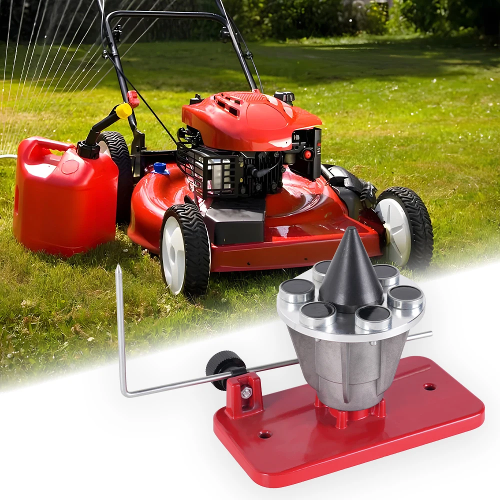 Equilibrador de cuchillas rojo sobre superficie de trabajo