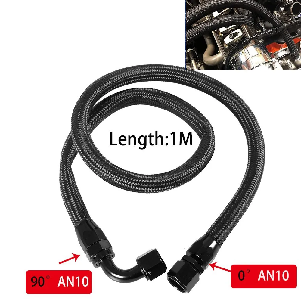Kit manguera trenzada AN10 negra con adaptadores 0° y 90°