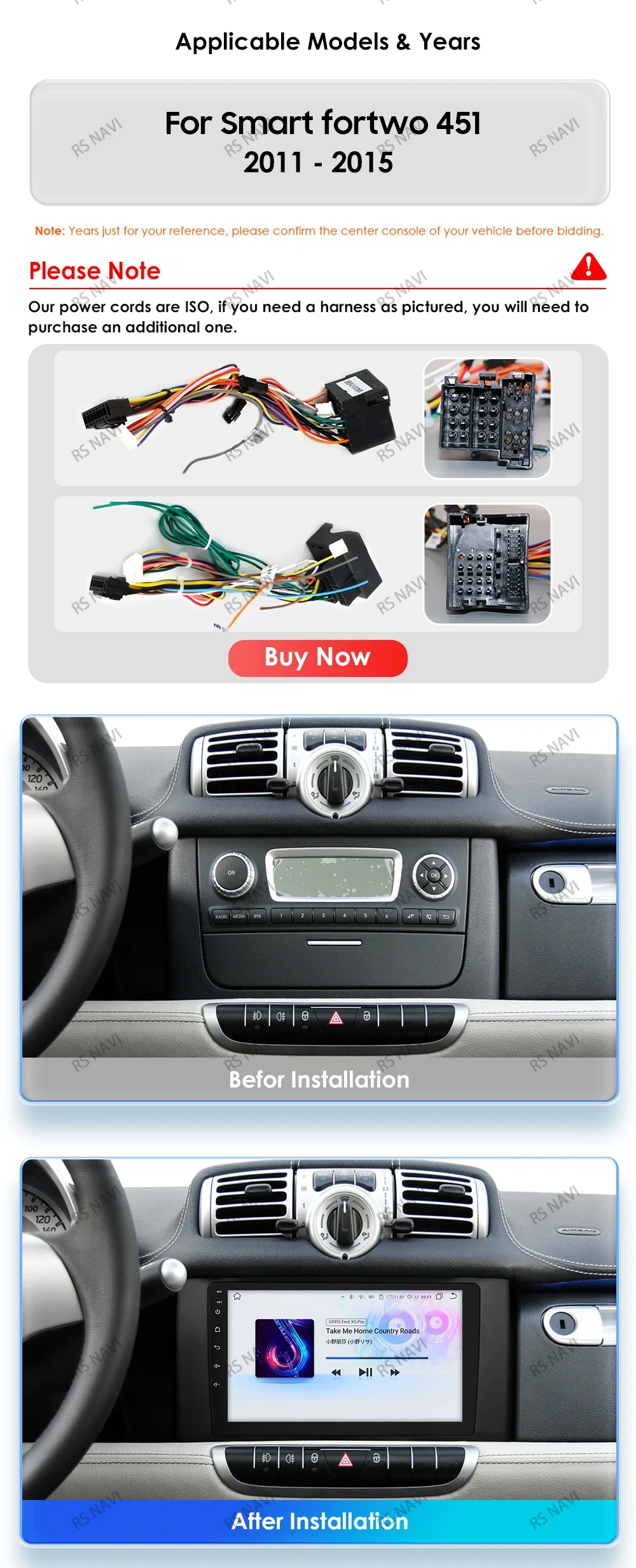 Radio Android 15 con pantalla táctil para Smart Fortwo