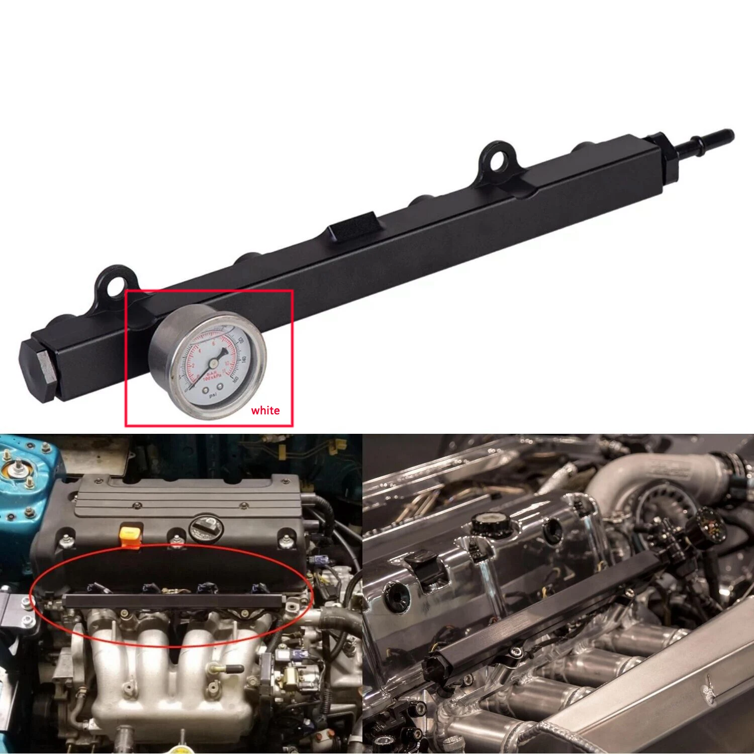 Kit de riel de combustible de aluminio negro para Honda K Series