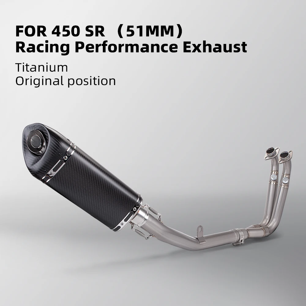 Vista frontal del escape de titanio para CF 450SR