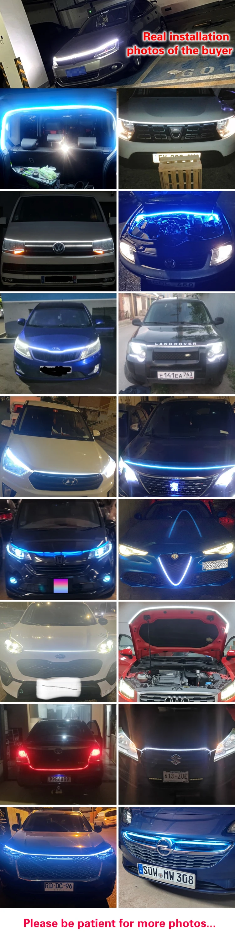 Luz LED DRL instalada en capó de coche