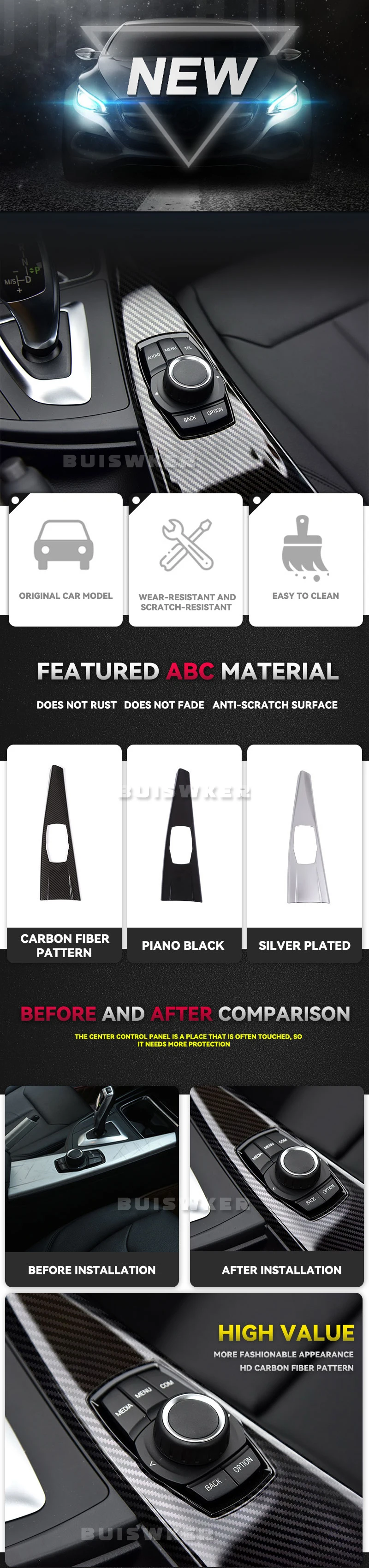 Cubierta de panel multimedia estilo carbono para BMW