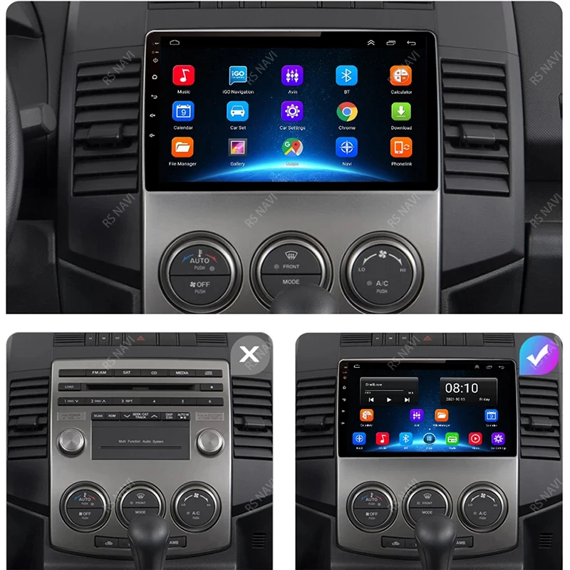 Vista frontal del autoradio RSNAVI con pantalla 2K