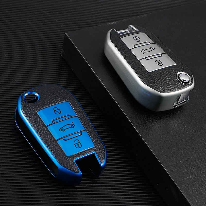 Funda de cuero TPU verde sobre llave Peugeot 3008