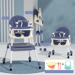 Multi-functional Baby High Chair 4 in 1 Toddler Dining Feeding Chair Adjustable Backrest Wheeled Highchair With Storage Basket & Detachable Double Tray For 6-36 Months