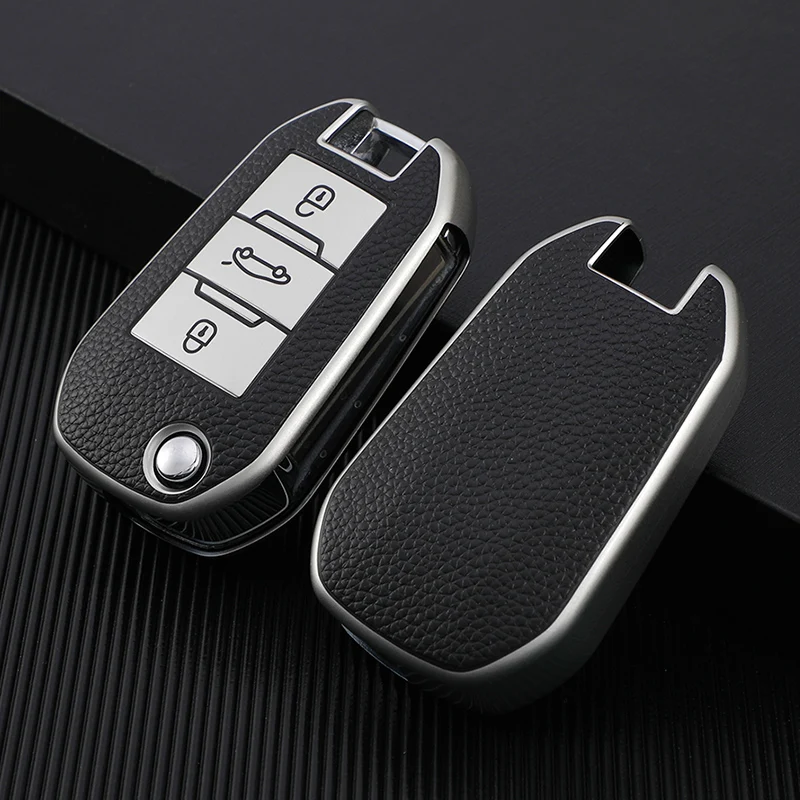 Funda de cuero TPU plata sobre llave Citroen C5
