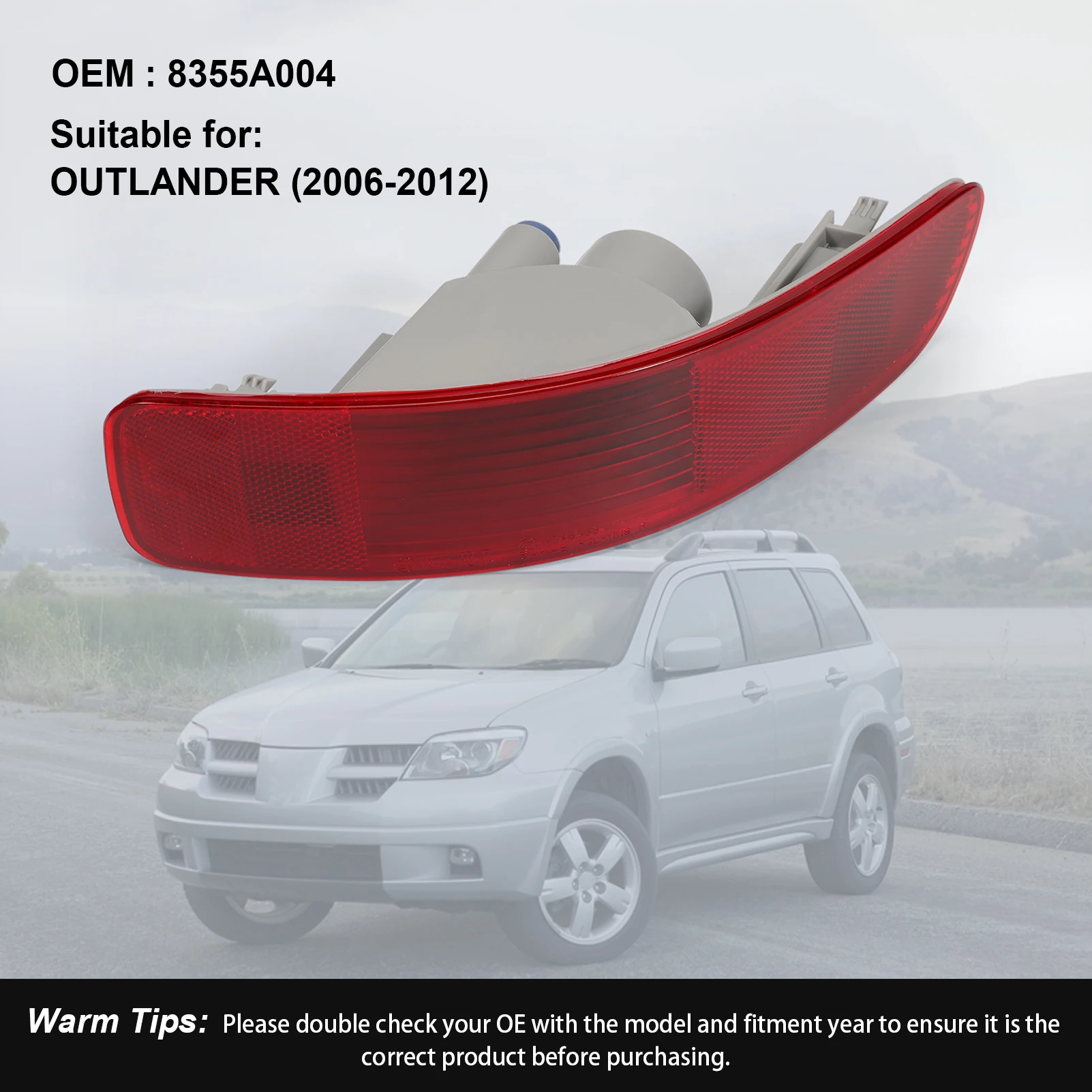 Reflector de parachoques trasero derecho para Mitsubishi Outlander