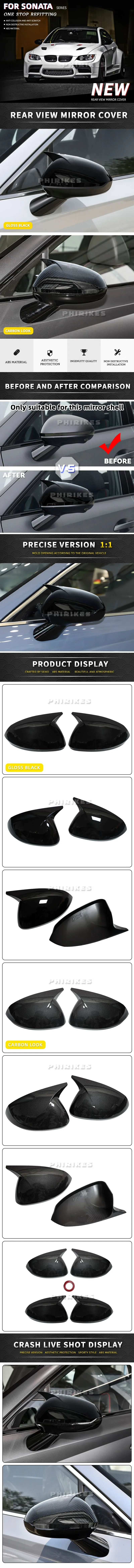 Embellecedor espejo retrovisor fibra de carbono para Hyundai Sonata 11ª generación