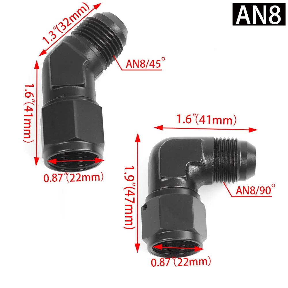 Raccord AN flare de 90 grados en aluminio negro