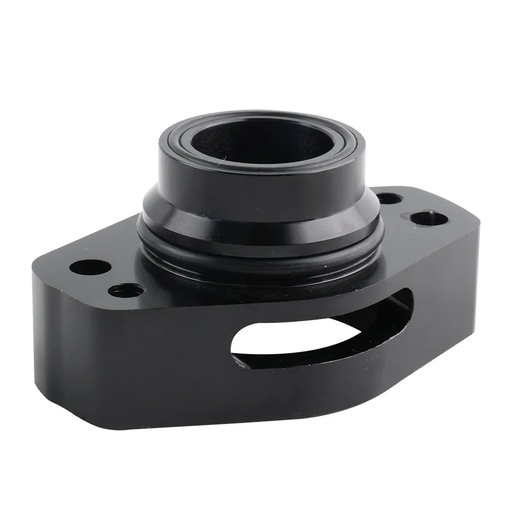 Vista frontal del adaptador de válvula de descarga Turbo negro