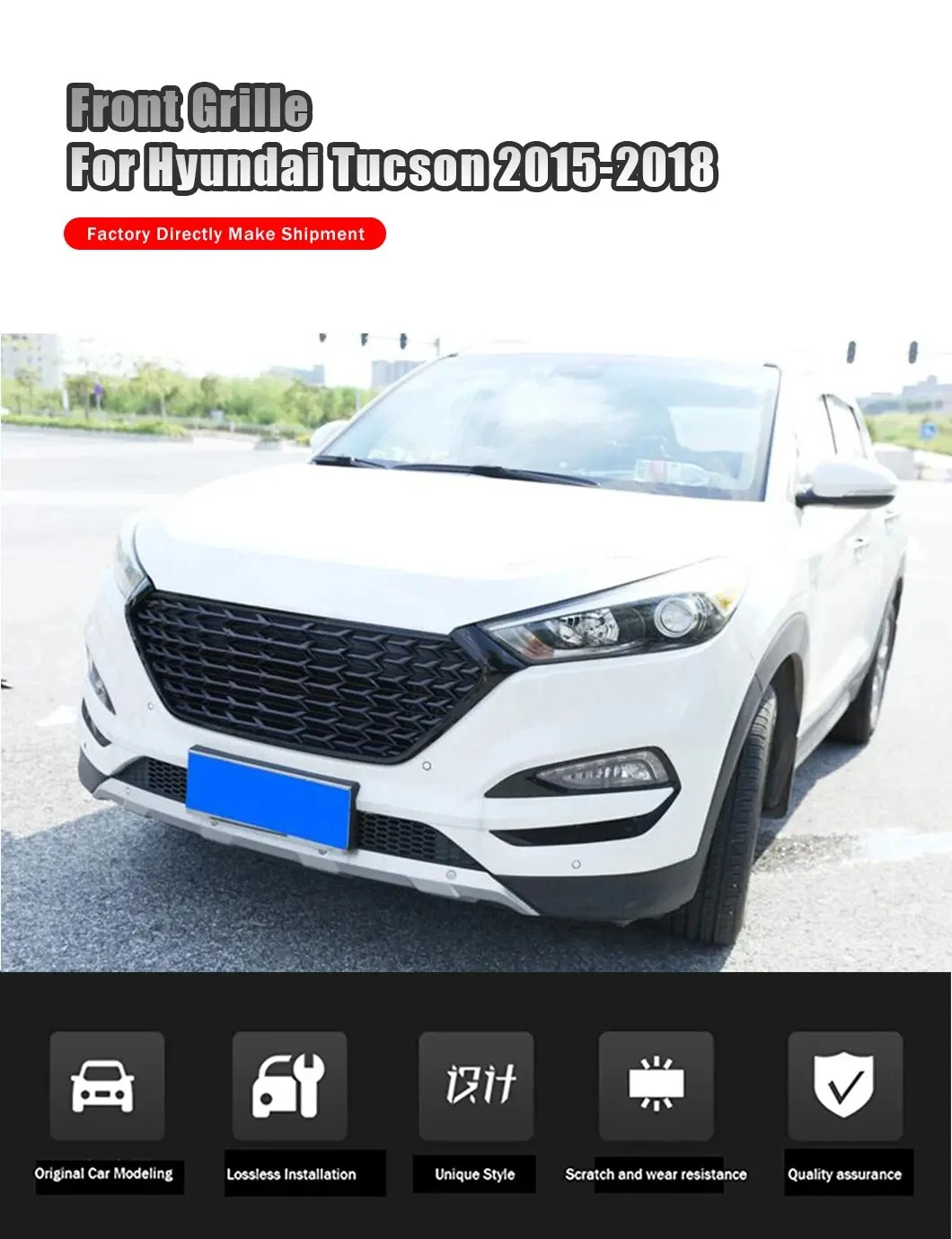 Parrilla delantera ABS negra plateada Hyundai Tucson instalada