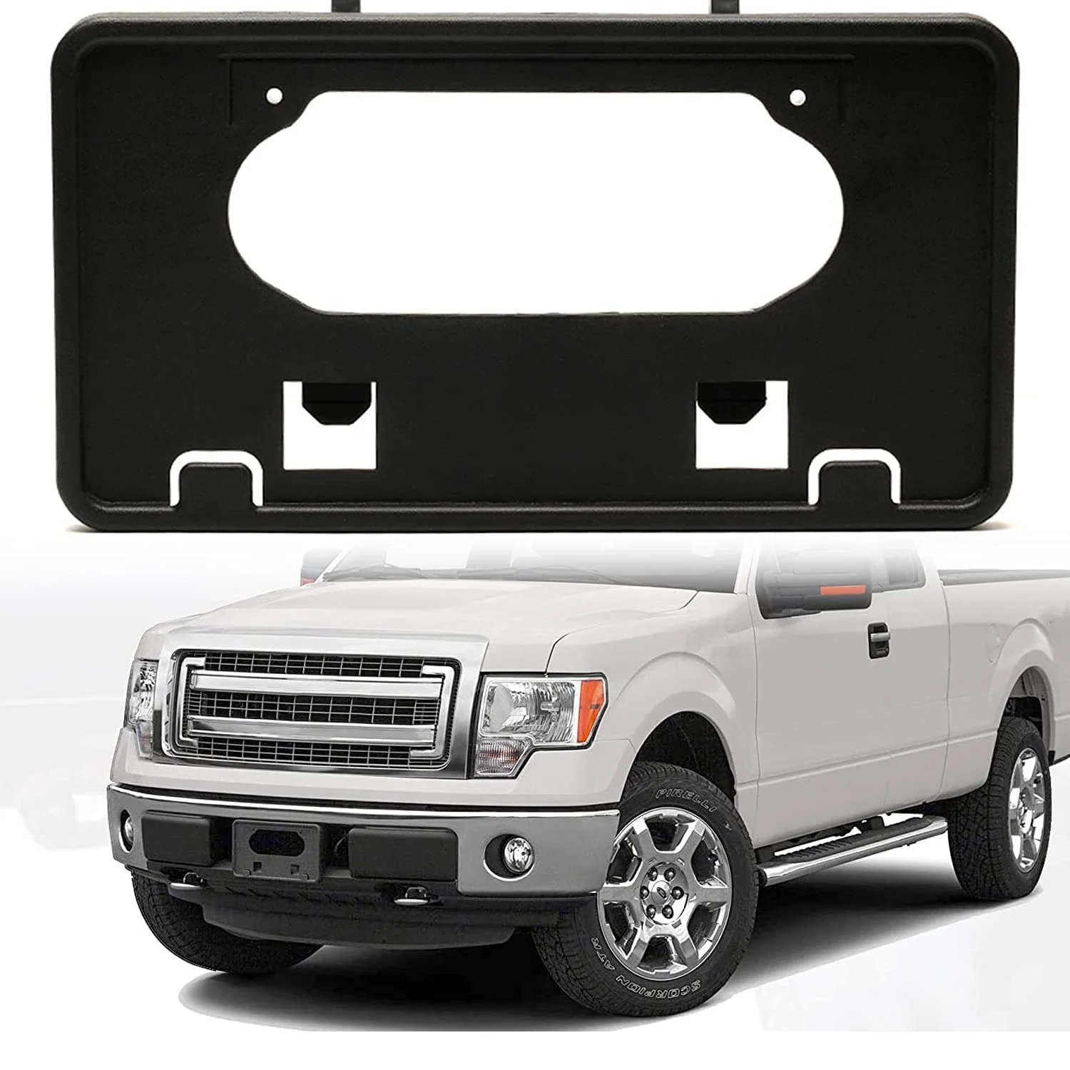 Vista frontal del marco de matrícula para Ford F150