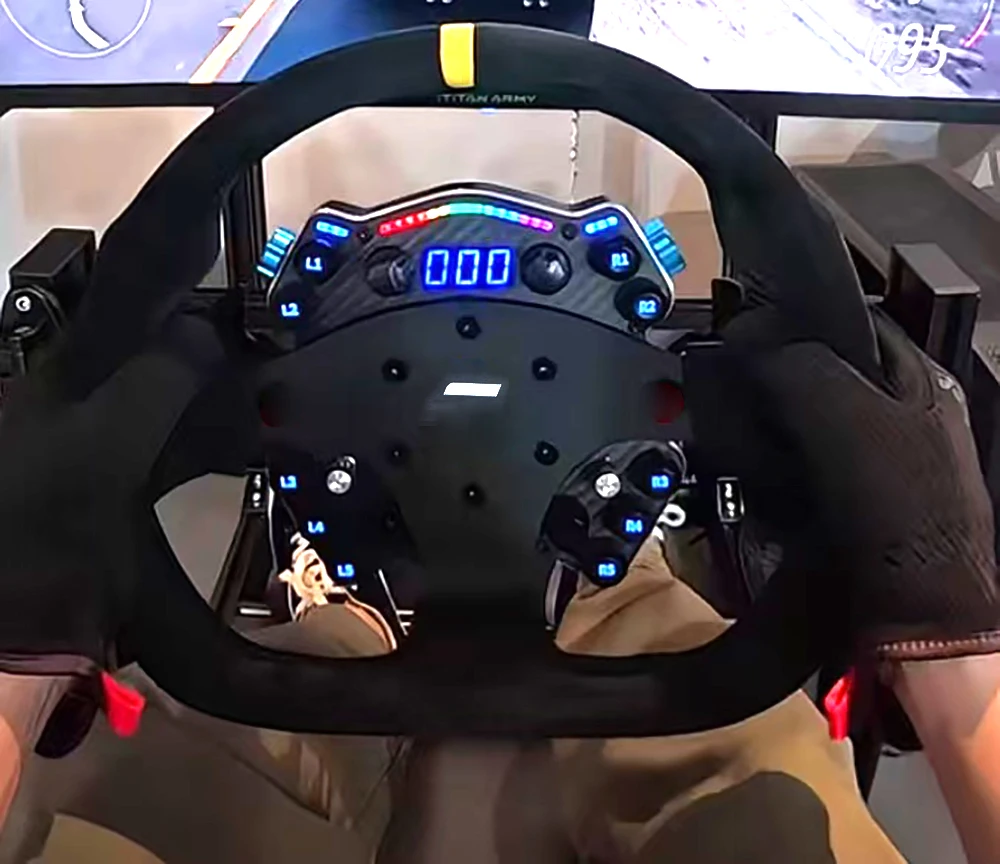 Volante de juego de coche tipo D en azul y amarillo