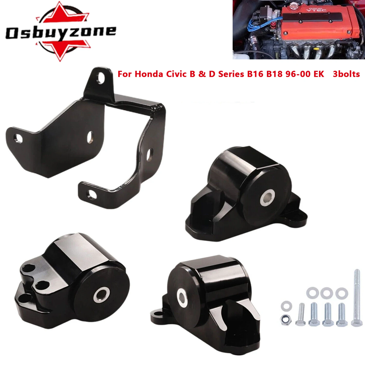 Soporte de motor negro instalado en vano motor
