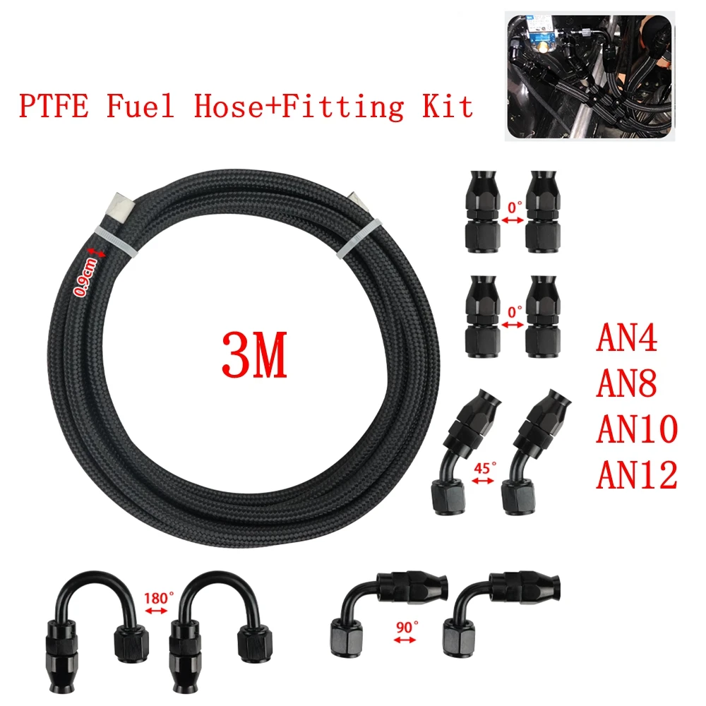 Kit de manguera de combustible trenzada y adaptadores negros