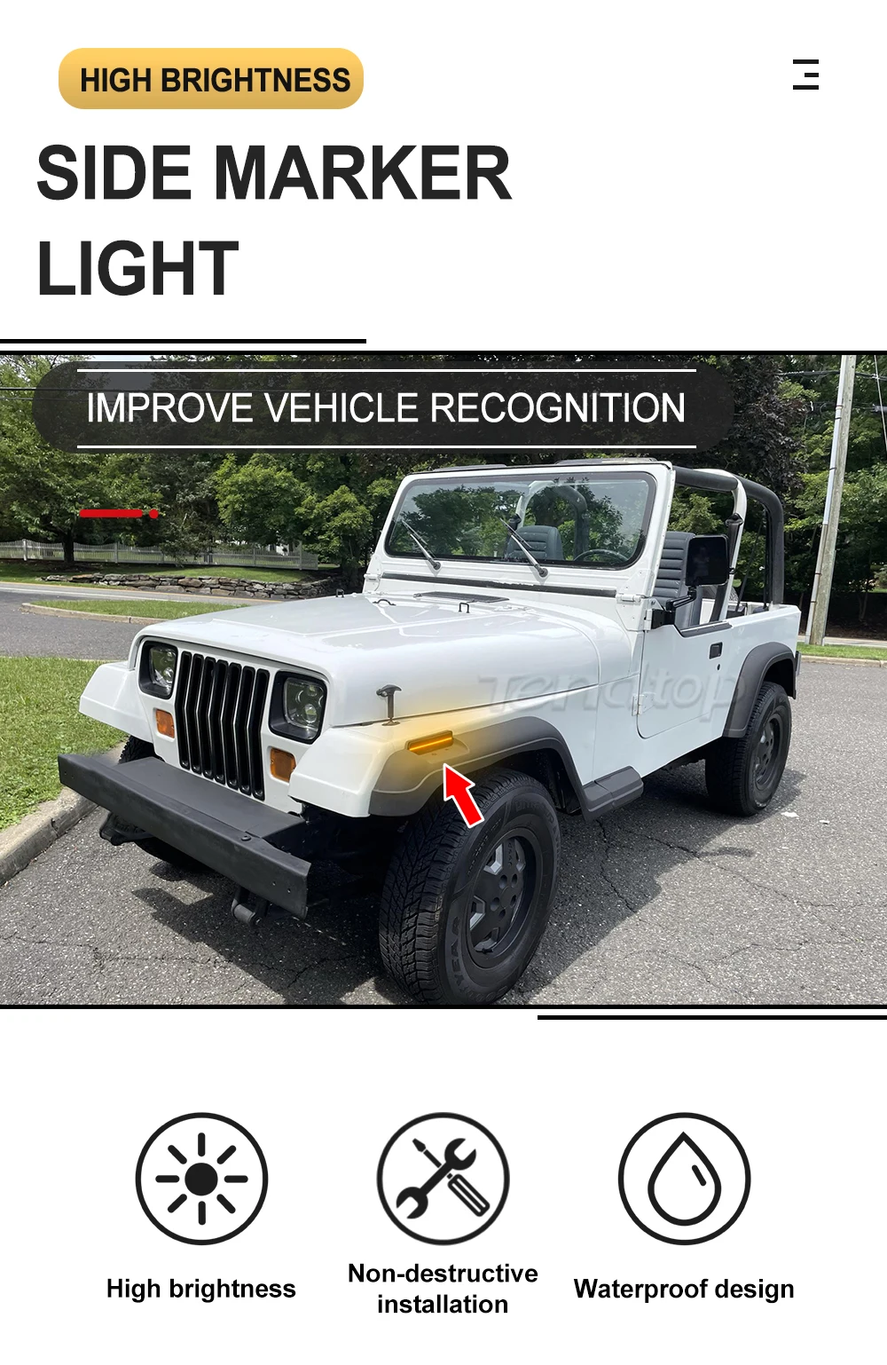 Luz LED ahumada para guardabarros delantero Jeep Wrangler YJ