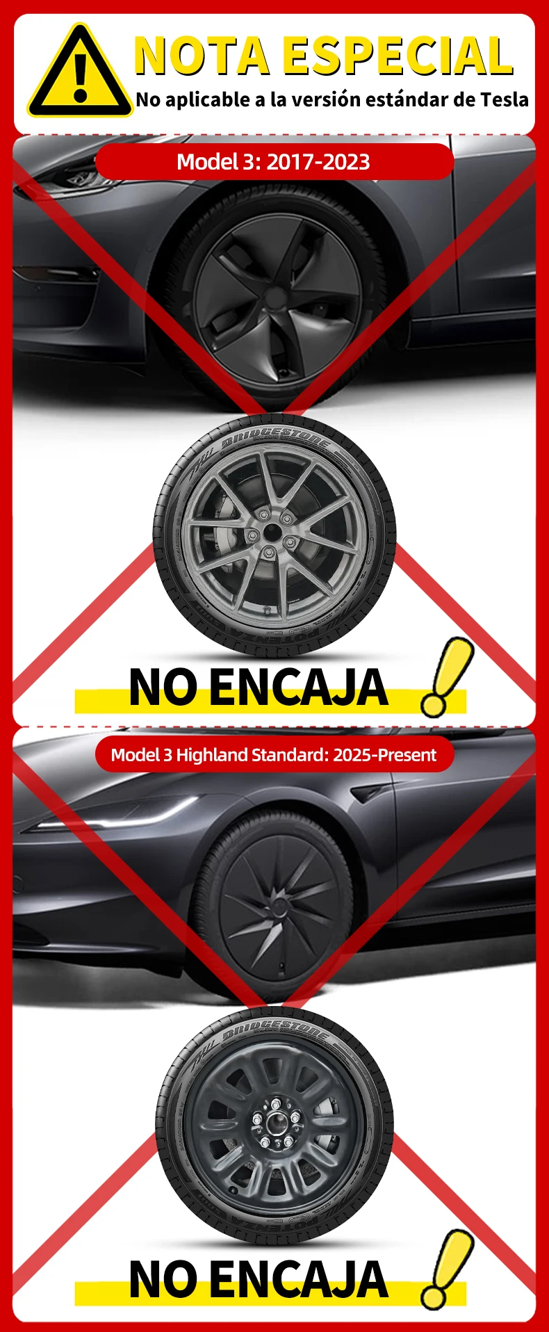 Tapacubos instalados enTesla Model 3 Highland