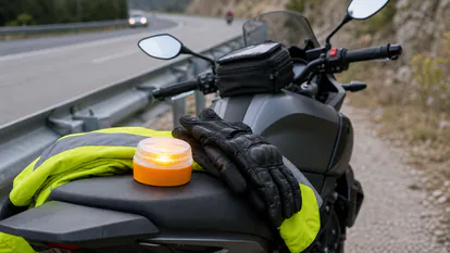 Baliza v16 para motos: seguridad y visibilidad en carretera en una escena principal preparada para explicar el tema con detalle.